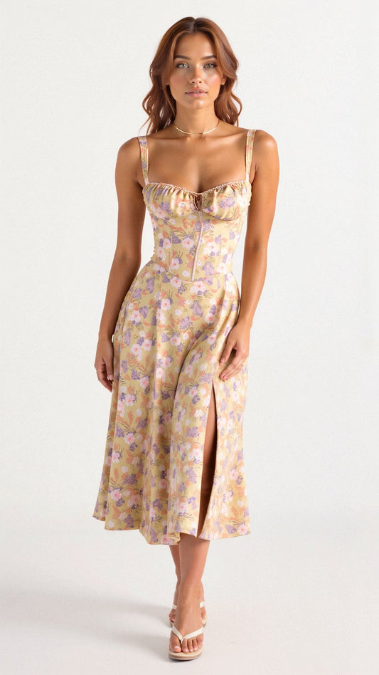 Korsetjurk - Mouwloze Midi Zomerjurk met Split voor dames-Hallo Susanne