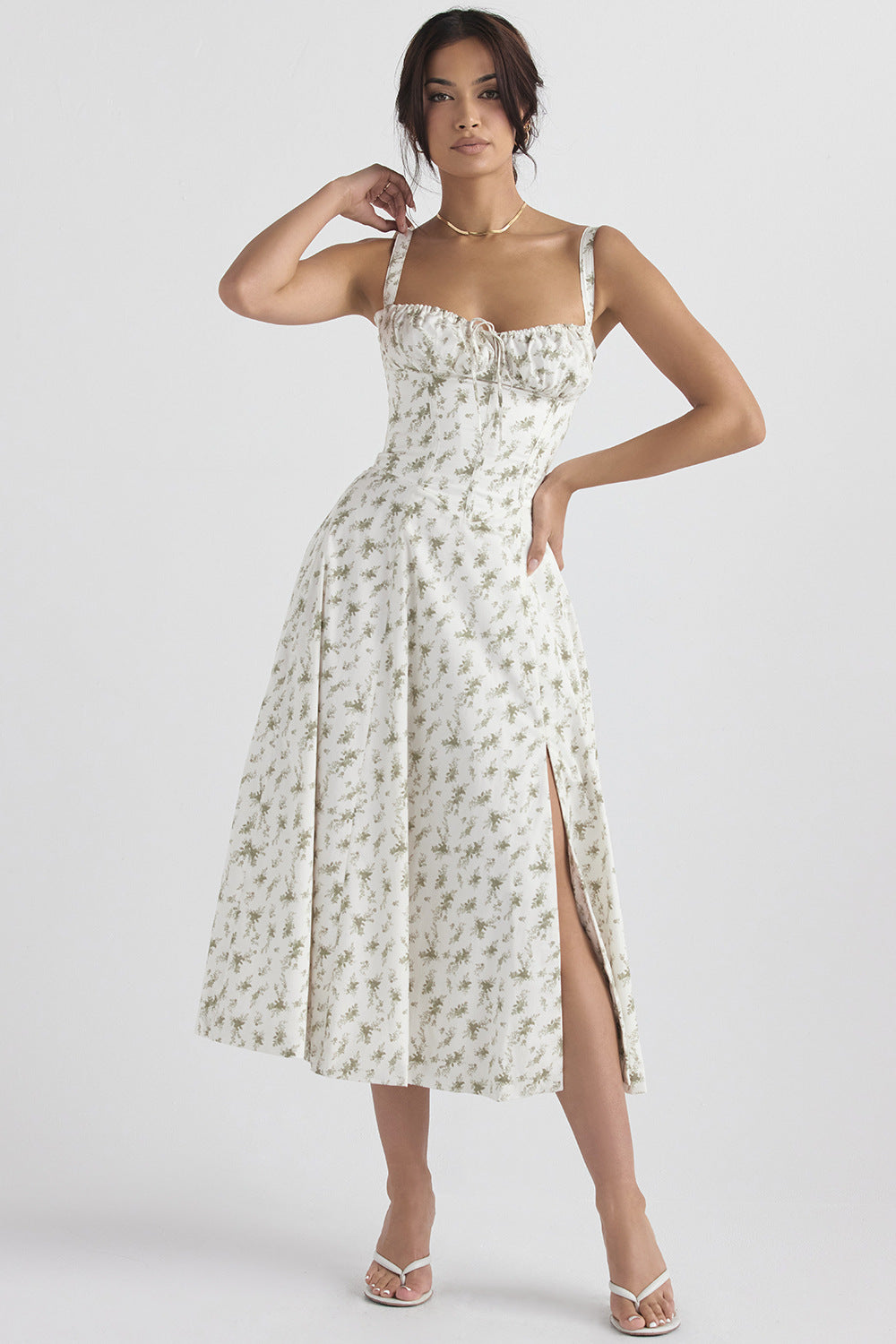 Korsetjurk - Mouwloze Midi zomerjurk met split voor dames-Hallo Susanne