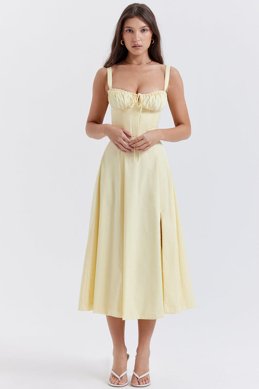 Korsetjurk - Mouwloze Midi zomerjurk met split voor dames-Hallo Susanne