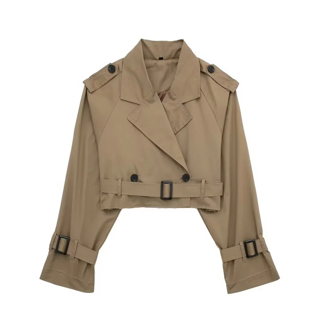 Kort Trenchjasje - Riem - Dubbel geknoopt - Korte trenchcoat - Damesjasje-Hallo Susanne