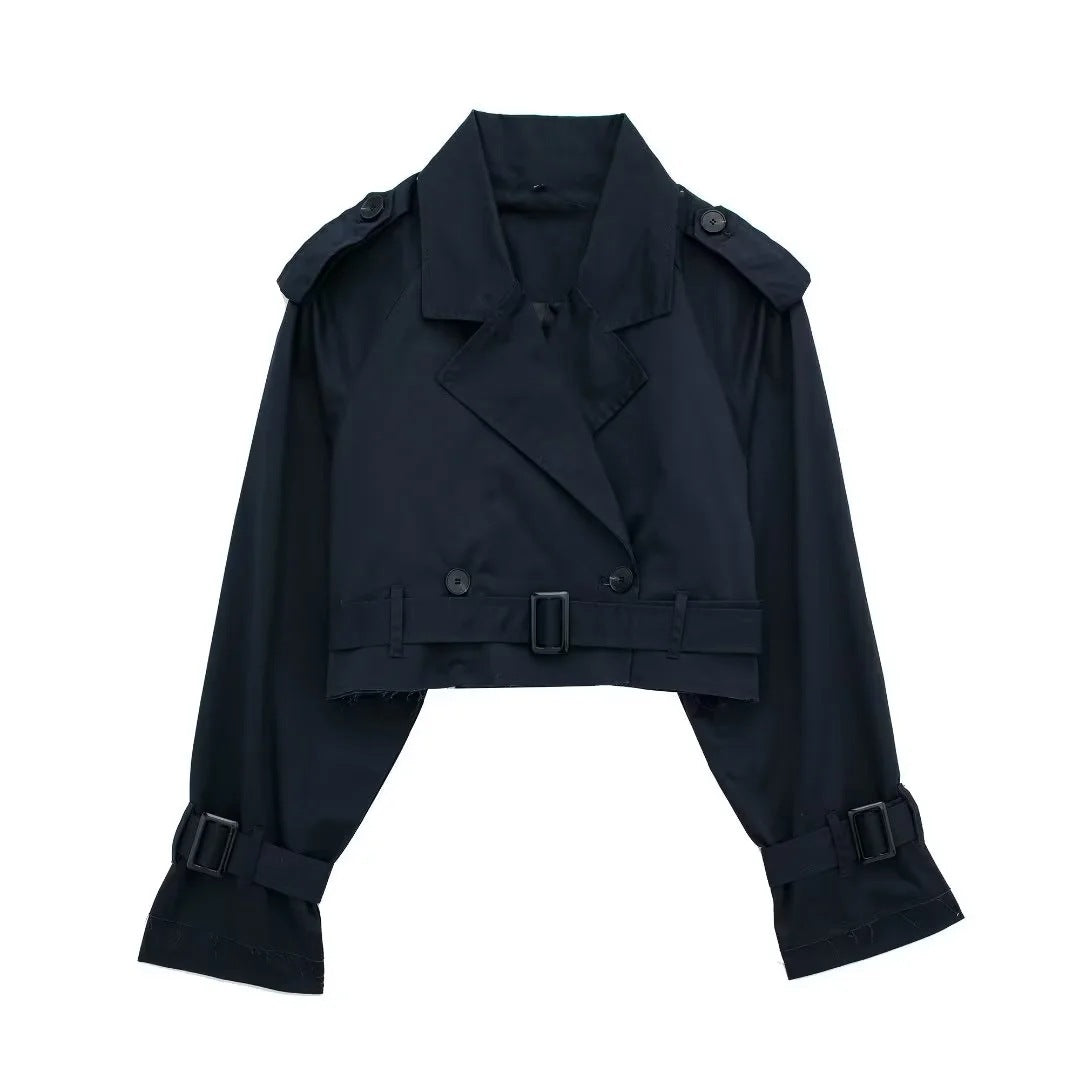 Kort Trenchjasje - Riem - Dubbel geknoopt - Korte trenchcoat - Damesjasje-Hallo Susanne
