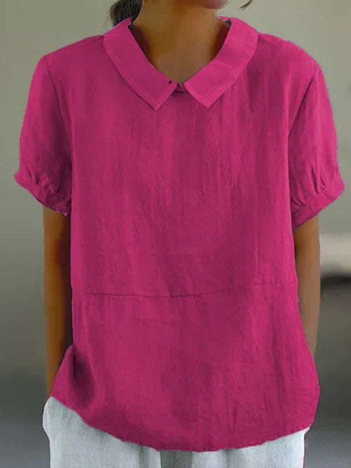 Korte Mouw Blouse - Dames Loose Fit Korte Mouw Tops met Kraagje-Hallo Susanne