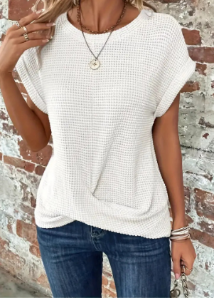 Korte Mouw Top - Dames Loose Fit Crew Hals Zomer Blouse-Hallo Susanne