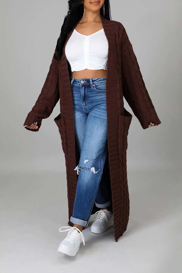 Lang vest | Open Front | Pocket | Gebreid vest | Lange vesten voor dames-Hallo Susanne