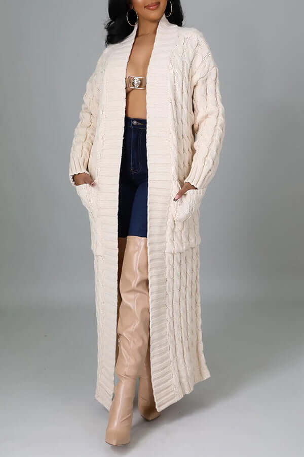 Lang vest | Open Front | Pocket | Gebreid vest | Lange vesten voor dames-Hallo Susanne