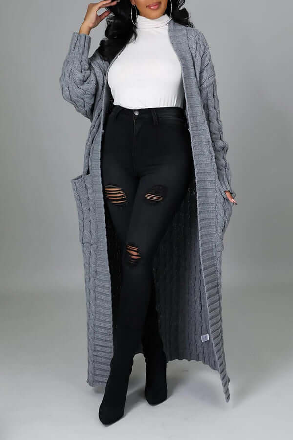 Lang vest | Open Front | Pocket | Gebreid vest | Lange vesten voor dames-Hallo Susanne
