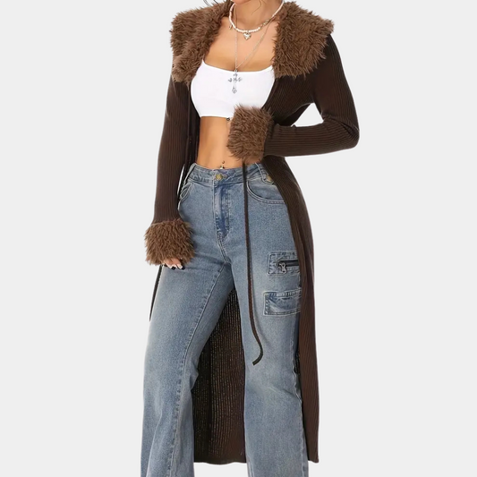 Lang vest | Ribgebreid | Bruin | Gebreid vest | Damesvest-Hallo Susanne