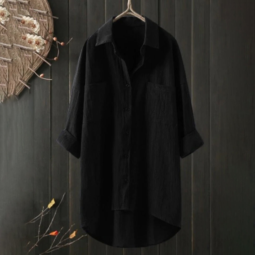 Lange Blouse - Dameshemd met Kraag en Losse Mouwen met Knoopsluiting-Hallo Susanne