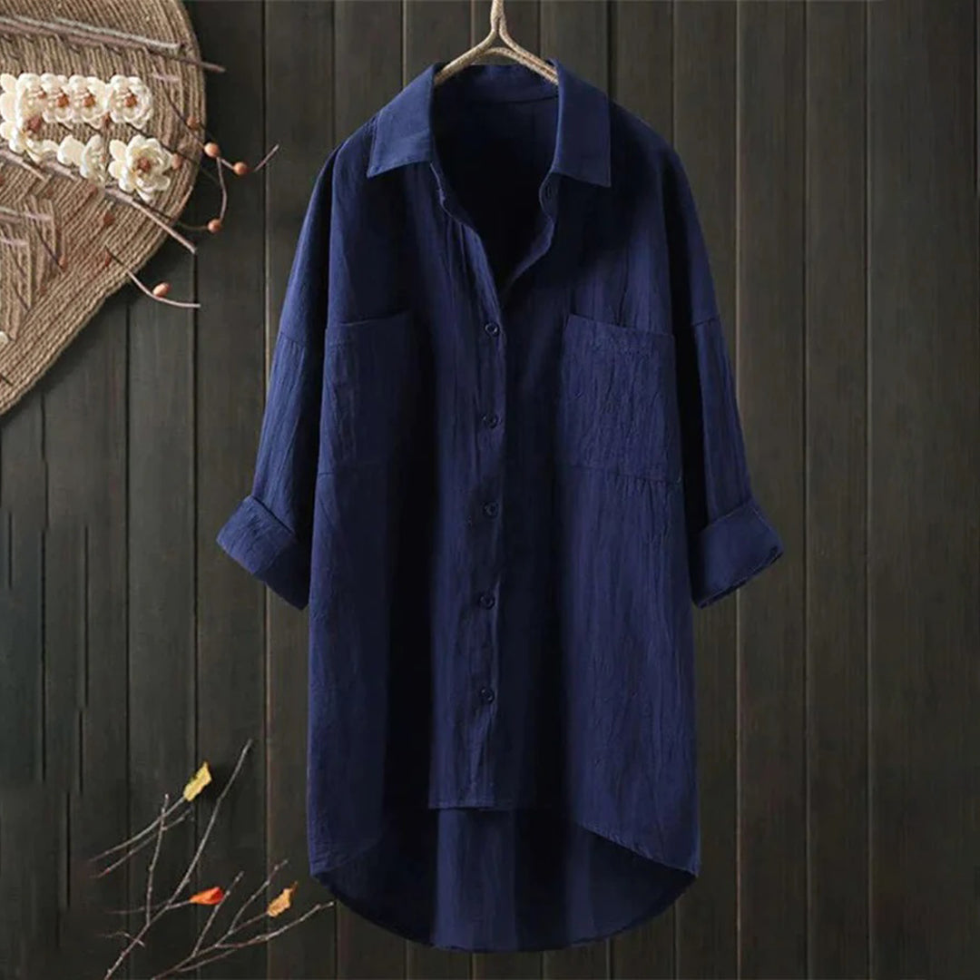 Lange Blouse - Dameshemd met Kraag en Losse Mouwen met Knoopsluiting-Hallo Susanne