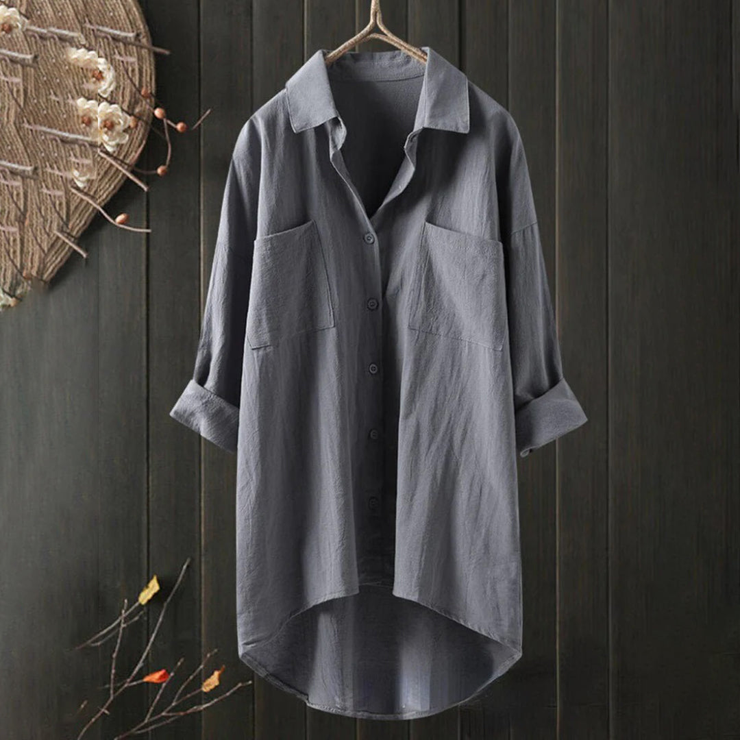 Lange Blouse - Dameshemd met Kraag en Losse Mouwen met Knoopsluiting-Hallo Susanne