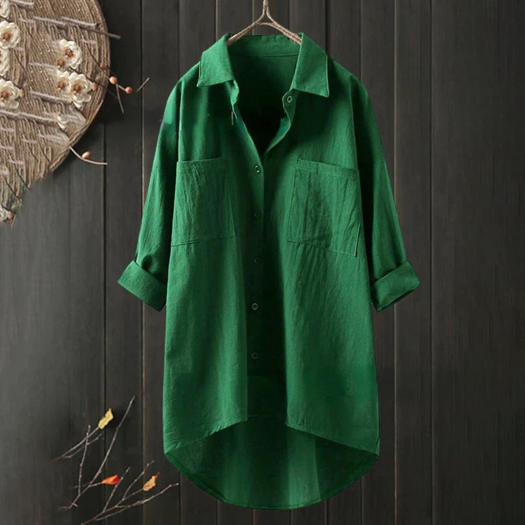 Lange Blouse - Dameshemd met Kraag en Losse Mouwen met Knoopsluiting-Hallo Susanne