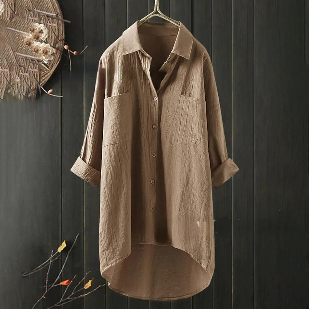 Lange Blouse - Dameshemd met Kraag en Losse Mouwen met Knoopsluiting-Hallo Susanne