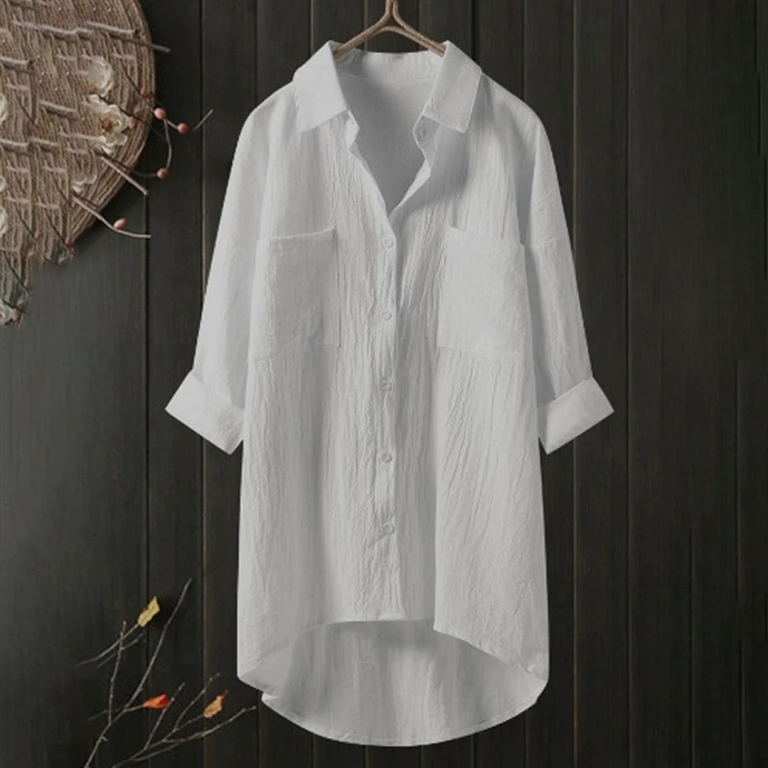 Lange Blouse - Dameshemd met Kraag en Losse Mouwen met Knoopsluiting-Hallo Susanne