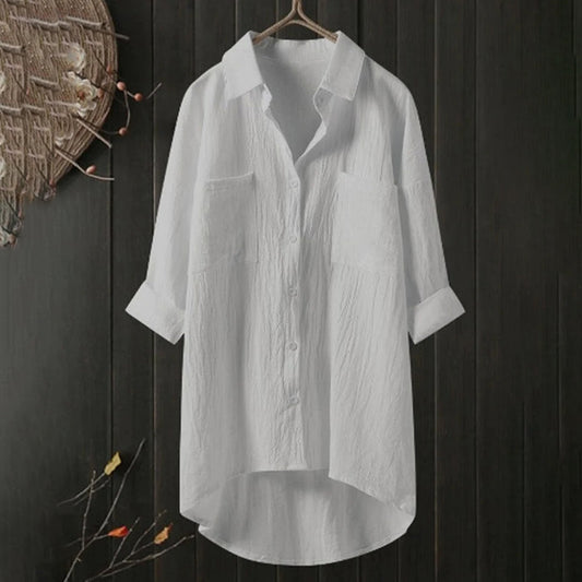 Lange Blouse - Dameshemd met Kraag en Losse Mouwen met Knoopsluiting-Hallo Susanne