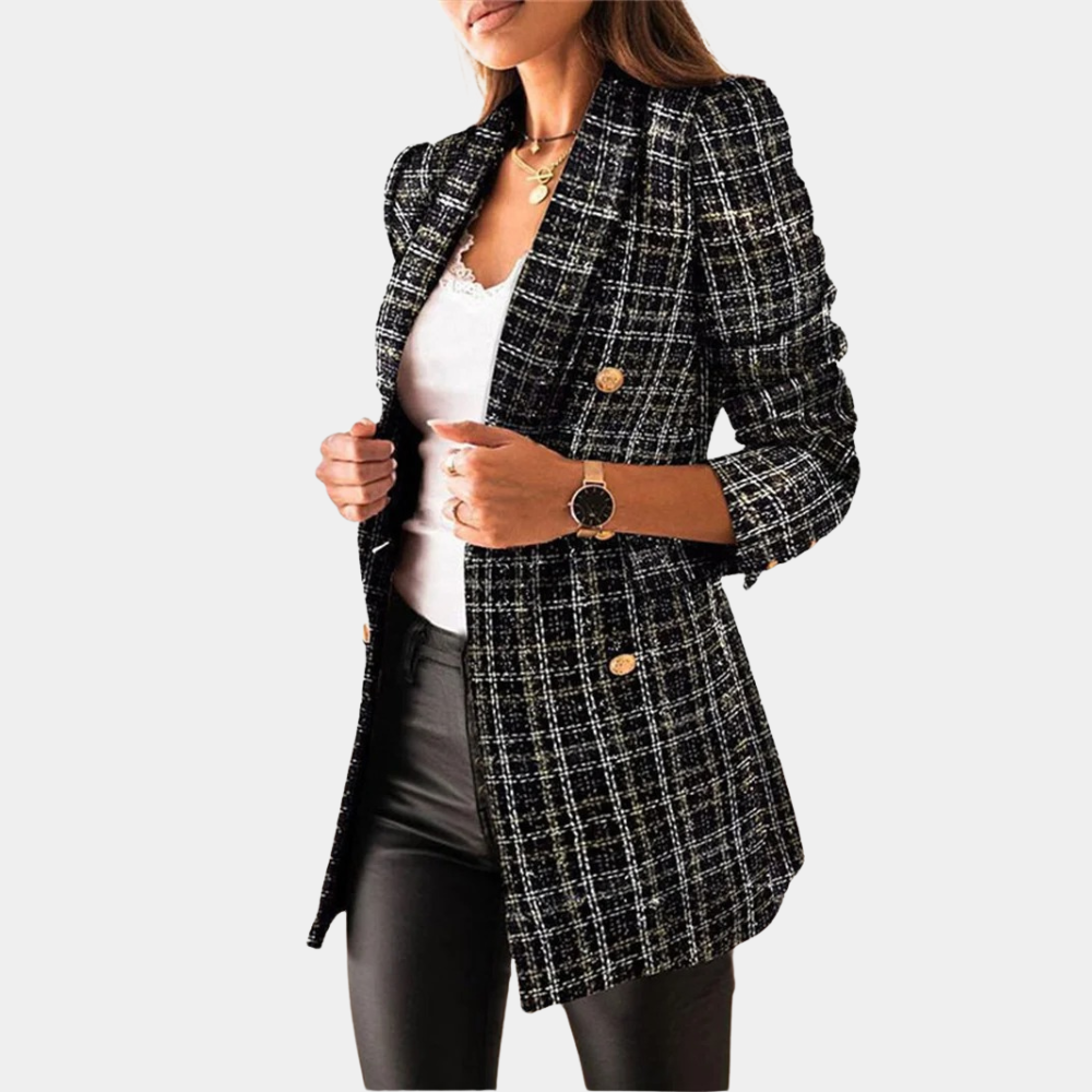 Lange blazer - Stijlvolle geruite blazerjas voor dames-Hallo Susanne