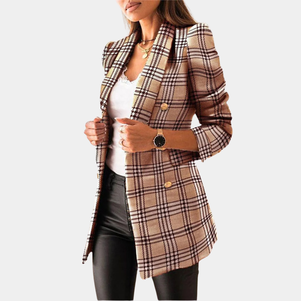 Lange blazer - Stijlvolle geruite blazerjas voor dames-Hallo Susanne