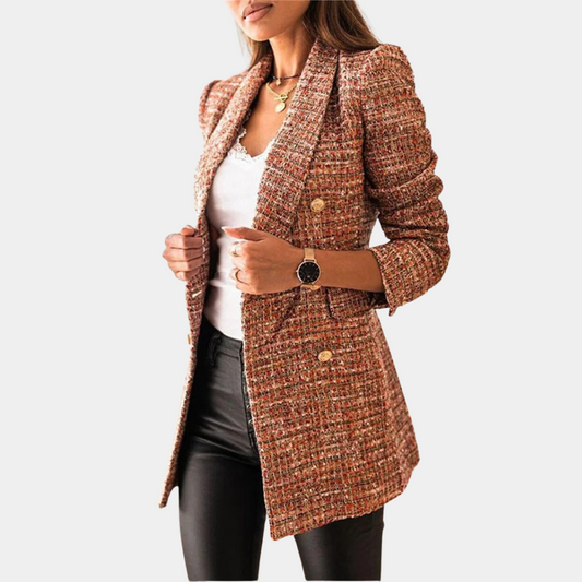 Lange blazer - Stijlvolle geruite blazerjas voor dames-Hallo Susanne