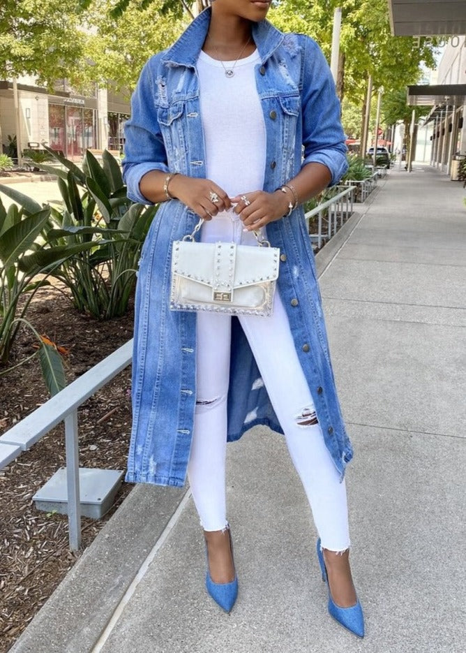 Lange denimjas | Gescheurd | Oversized | Jeansjas | Damesdenimjas-Hallo Susanne