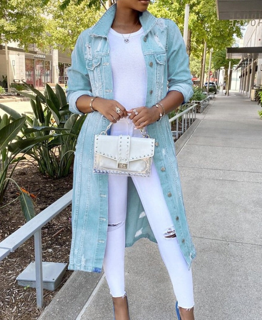 Lange denimjas | Gescheurd | Oversized | Jeansjas | Damesdenimjas-Hallo Susanne