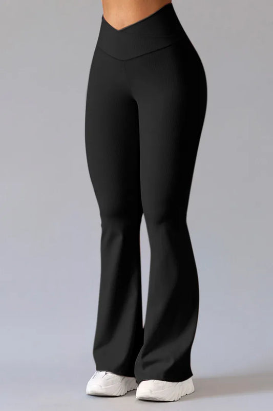 Leggings met uitlopende pijpen - Leggings voor dames met V-taille en hoge taille-Hallo Susanne