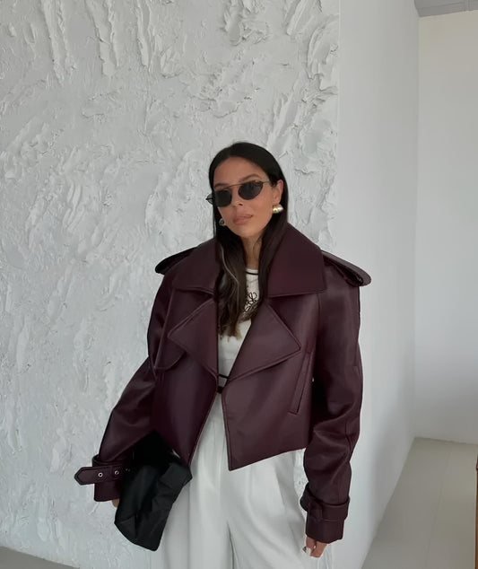Leren Jas - Kunstleer - Biker - Burgundy Leren Jas - Vrouwen Leren Jas-Hallo Susanne
