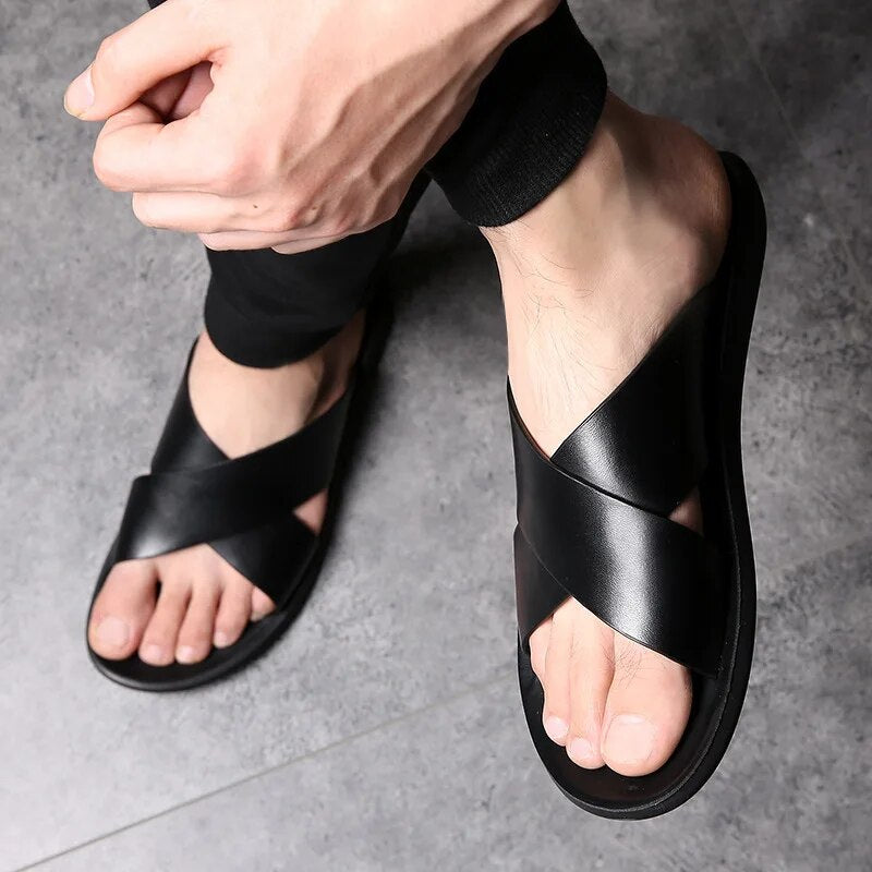 Leren Slippers | Zomer | Slip-On | Leren Slippers | Herensandalen-Hallo Susanne