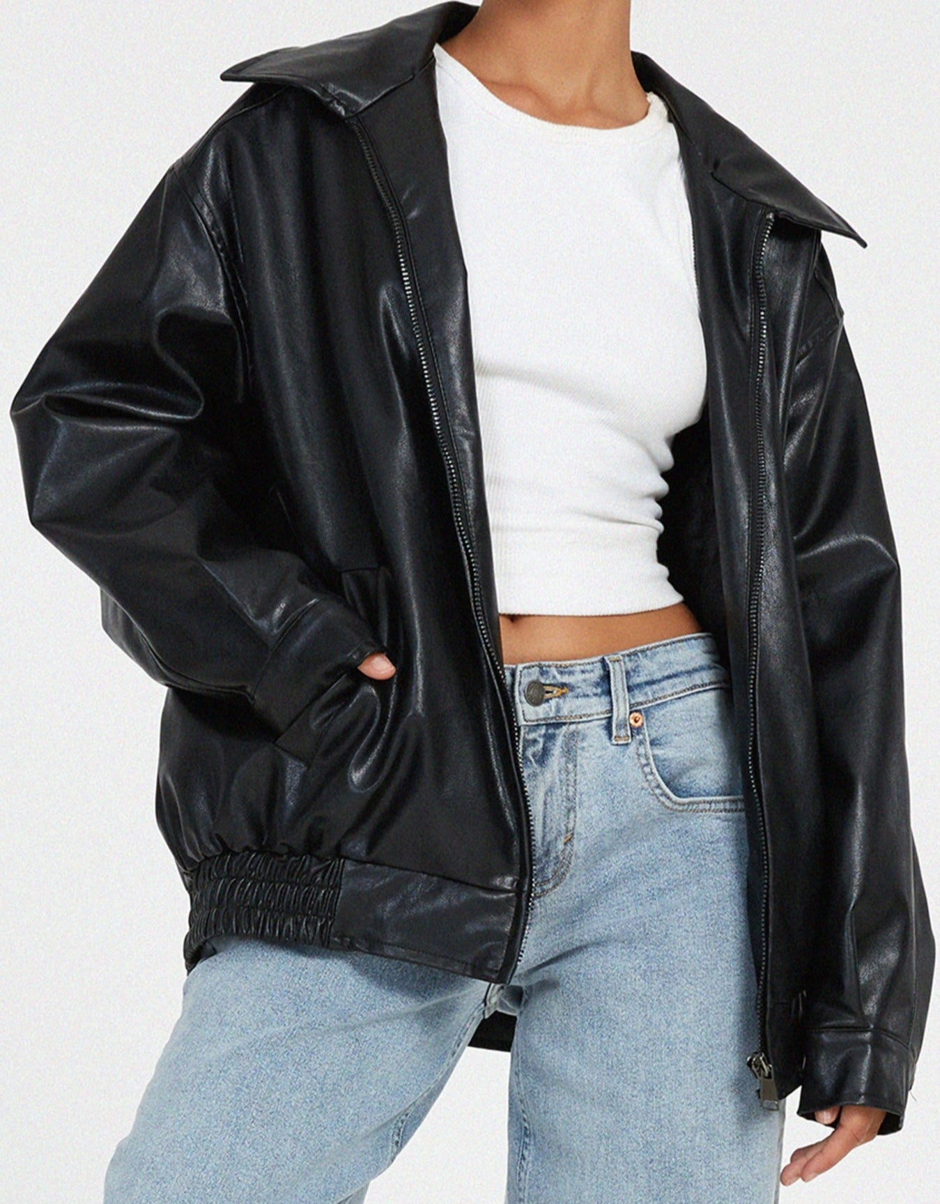 Leren jack | Oversized | Kunstleer | Leren bomberjack | Damesjassen-Hallo Susanne