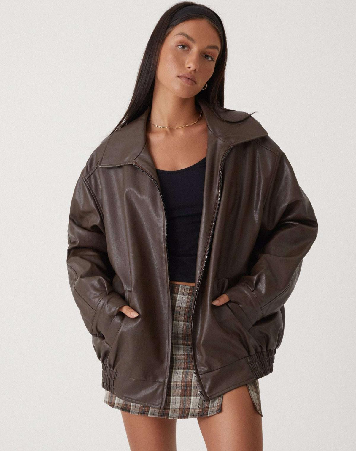 Leren jack | Oversized | Kunstleer | Leren bomberjack | Damesjassen-Hallo Susanne