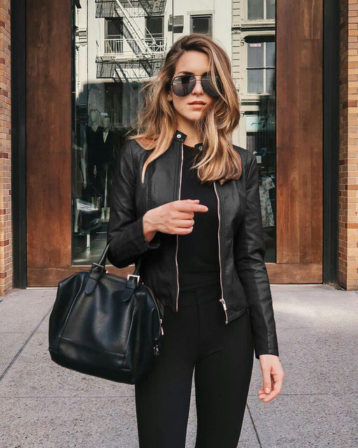 Leren jas - Slim Fit - Zip-Up - Bikerjas - Damesjas-Hallo Susanne