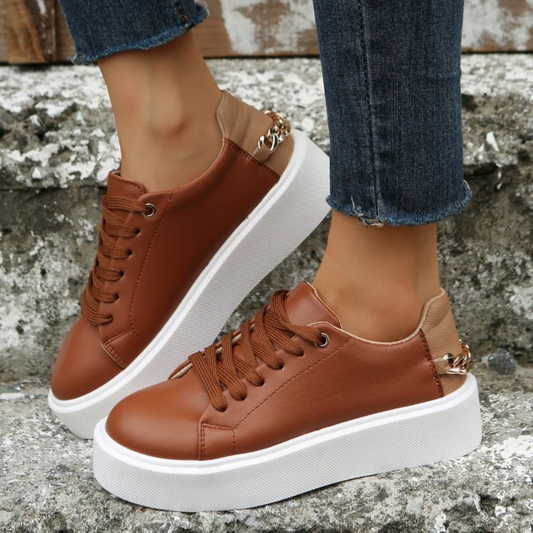 Leren sneakers - Dames Sneakers met Dikke Zool en Vetersluiting-Hallo Susanne