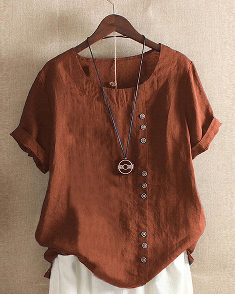 Linnen Blouse - Losvallend linnen T-shirt met korte mouwen voor dames-Hallo Susanne