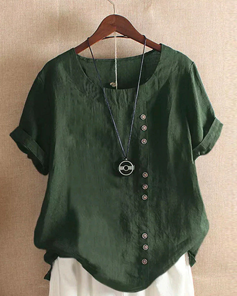 Linnen Blouse - Losvallend linnen T-shirt met korte mouwen voor dames-Hallo Susanne
