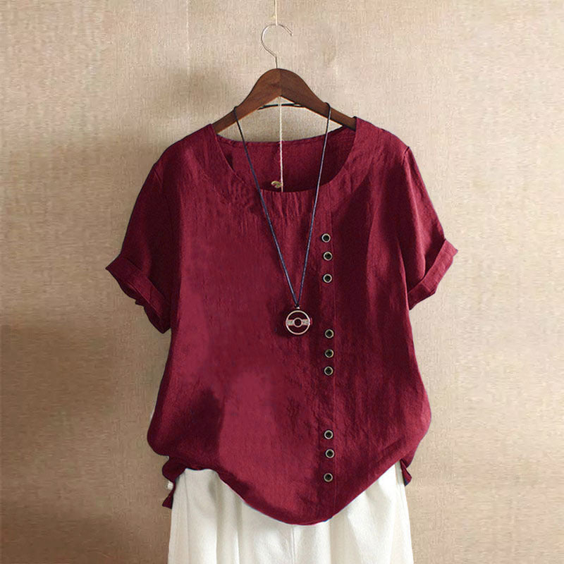 Linnen Blouse - Losvallend linnen T-shirt met korte mouwen voor dames-Hallo Susanne