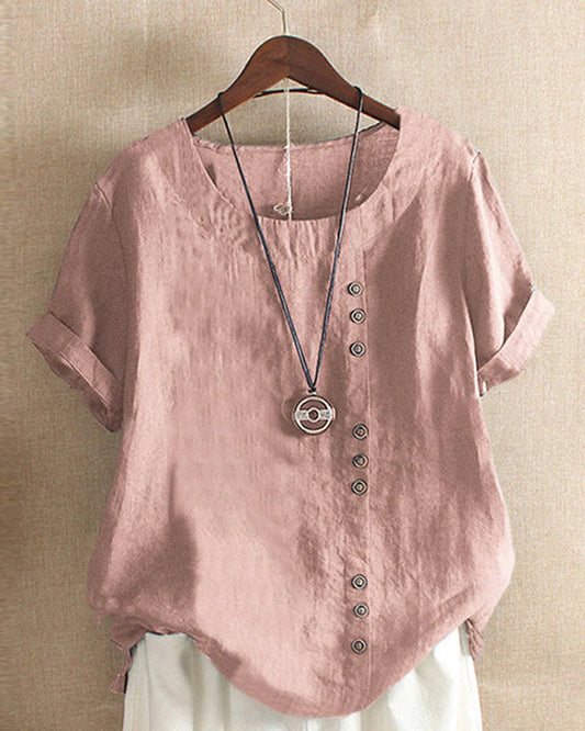 Linnen Blouse - Losvallend linnen T-shirt met korte mouwen voor dames-Hallo Susanne