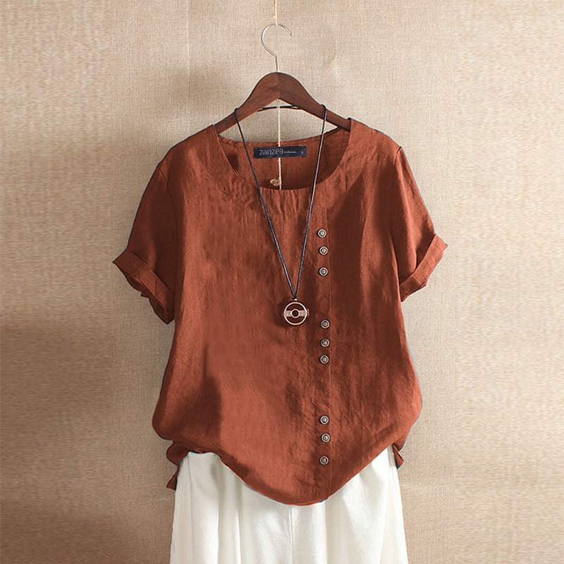 Linnen Blouse | Oversized | Korte mouwen | Linnen shirt voor dames | Zomertop voor dames-Hallo Susanne