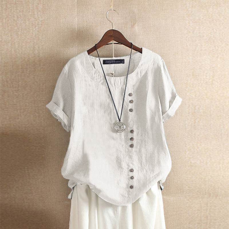 Linnen Blouse | Oversized | Korte mouwen | Linnen shirt voor dames | Zomertop voor dames-Hallo Susanne
