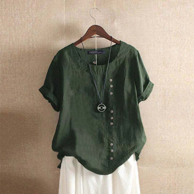 Linnen Blouse | Oversized | Korte mouwen | Linnen shirt voor dames | Zomertop voor dames-Hallo Susanne