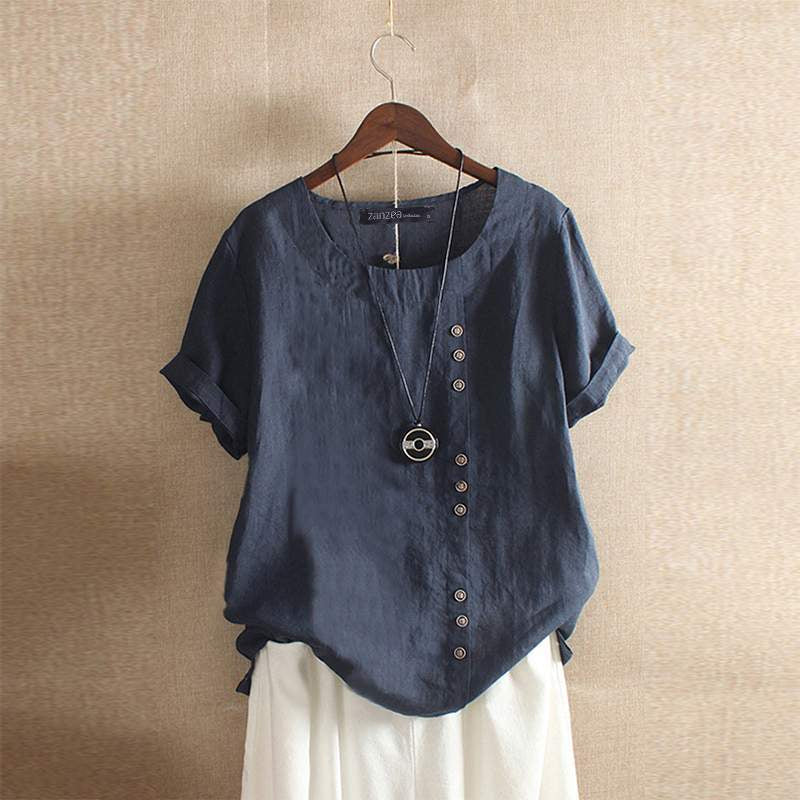 Linnen Blouse | Oversized | Korte mouwen | Linnen shirt voor dames | Zomertop voor dames-Hallo Susanne