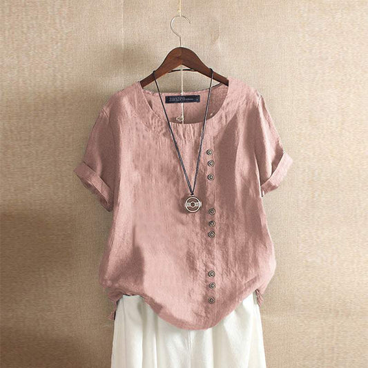 Linnen Blouse | Oversized | Korte mouwen | Linnen shirt voor dames | Zomertop voor dames-Hallo Susanne