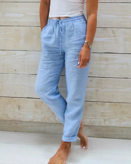 Linnen Broek | Hoge Taille | Elastische Taille | Katoenen Broek | Vrouwenbroek-Hallo Susanne