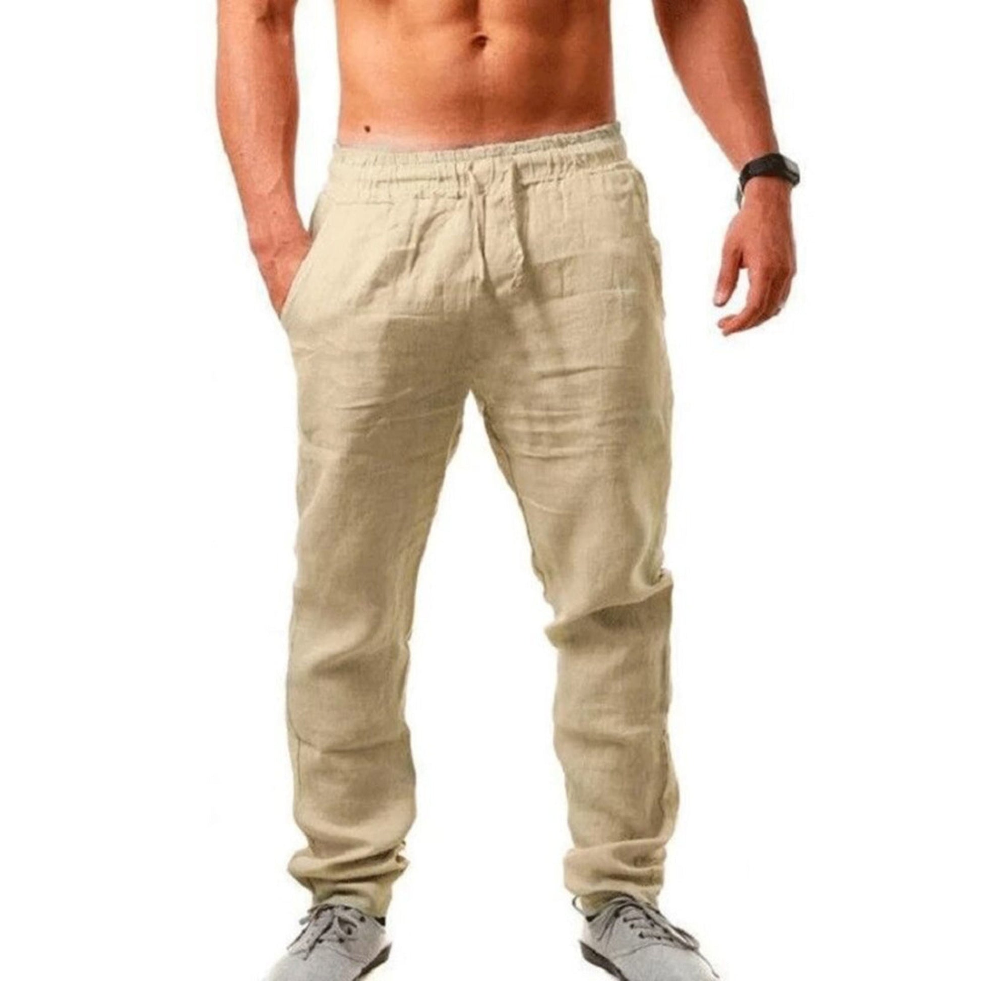 Linnen Broek | Koord | Ademend | Elastische Taille Broek | Heren Zomerbroek-Hallo Susanne