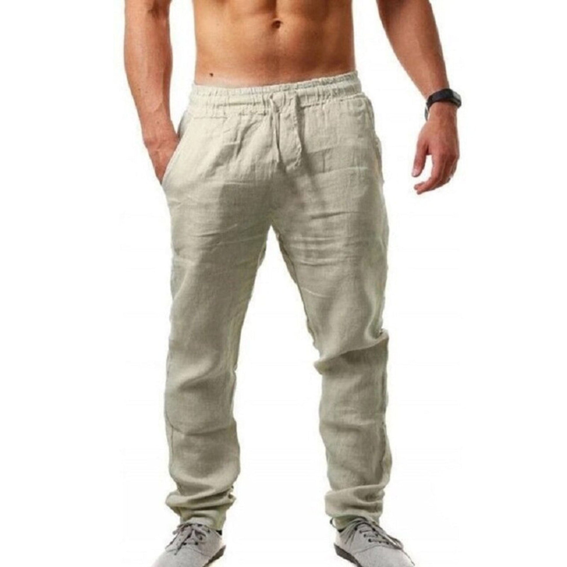 Linnen Broek | Koord | Ademend | Elastische Taille Broek | Heren Zomerbroek-Hallo Susanne