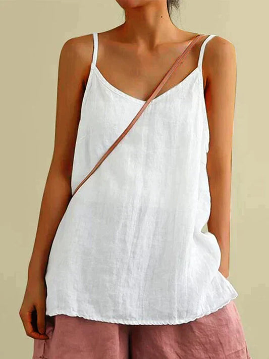 Linnen Top - Dames Spagetti Strap Long Loose Fit Zomertop-Hallo Susanne