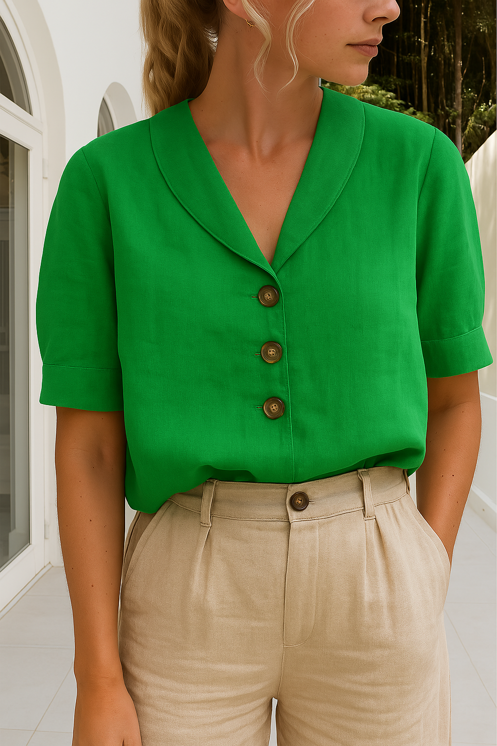 Linnen Top | Korte Mouw | Losse Pasvorm | Blouse | Linnen T-Shirts Vrouwen-Hallo Susanne