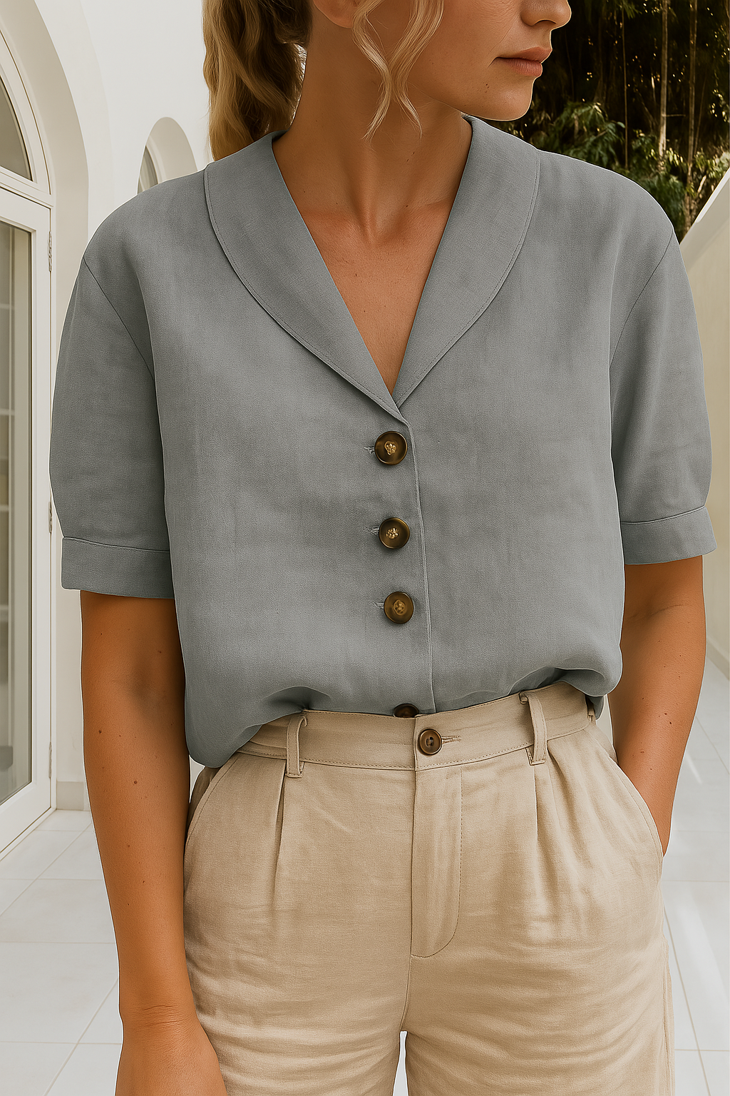 Linnen Top | Korte Mouw | Losse Pasvorm | Blouse | Linnen T-Shirts Vrouwen-Hallo Susanne