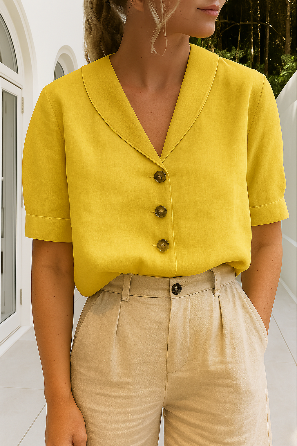 Linnen Top | Korte Mouw | Losse Pasvorm | Blouse | Linnen T-Shirts Vrouwen-Hallo Susanne
