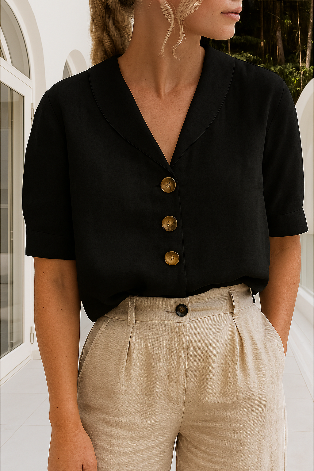 Linnen Top | Korte Mouw | Losse Pasvorm | Blouse | Linnen T-Shirts Vrouwen-Hallo Susanne