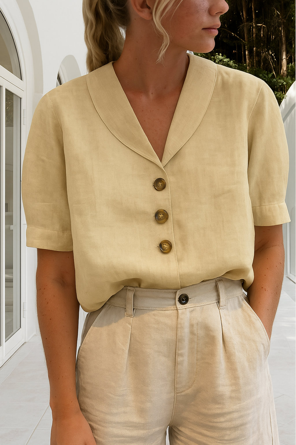 Linnen Top | Korte Mouw | Losse Pasvorm | Blouse | Linnen T-Shirts Vrouwen-Hallo Susanne