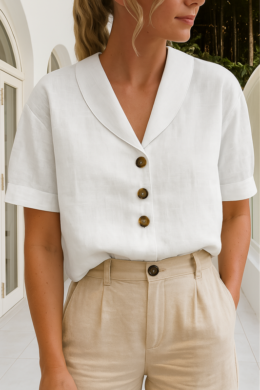 Linnen Top | Korte Mouw | Losse Pasvorm | Blouse | Linnen T-Shirts Vrouwen-Hallo Susanne