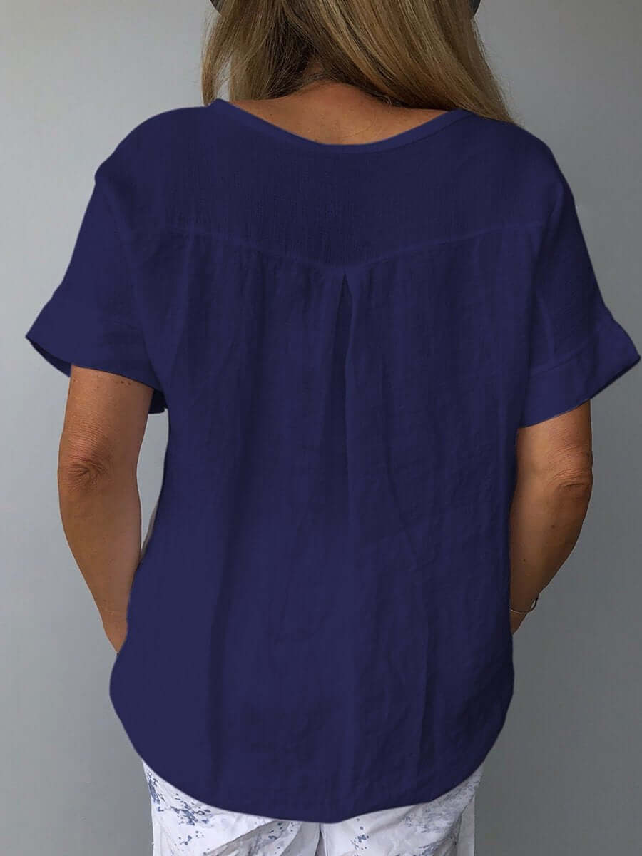 Linnen Top - Losjes Fit - Korte Mouw - Linnen Blouse - Dames T-shirt-Hallo Susanne